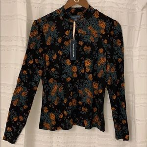 ModCloth Graphic Long Puff Sleeve Mock Neck Shirt